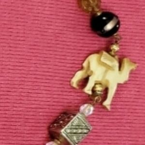 Bohemian SAFARI Beaded and African Charm Necklace with Silver Accents. 30"